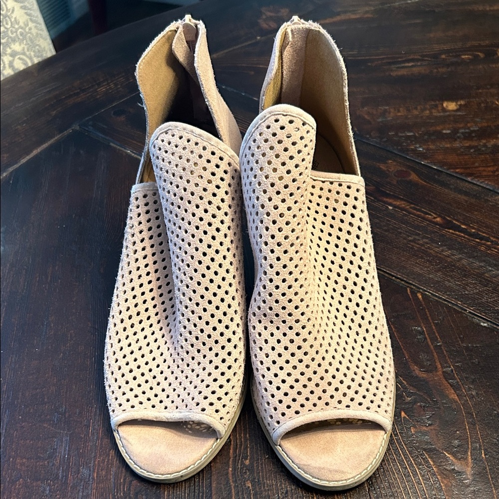Susina Beige Perforated Peep-Toe Mules
